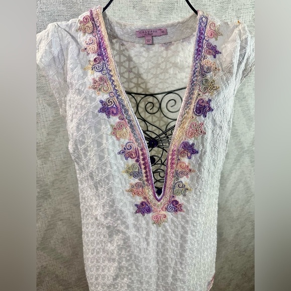 Calypso St Barth Sashka v neck embroidered dress in coconut size S - Picture 3 of 10